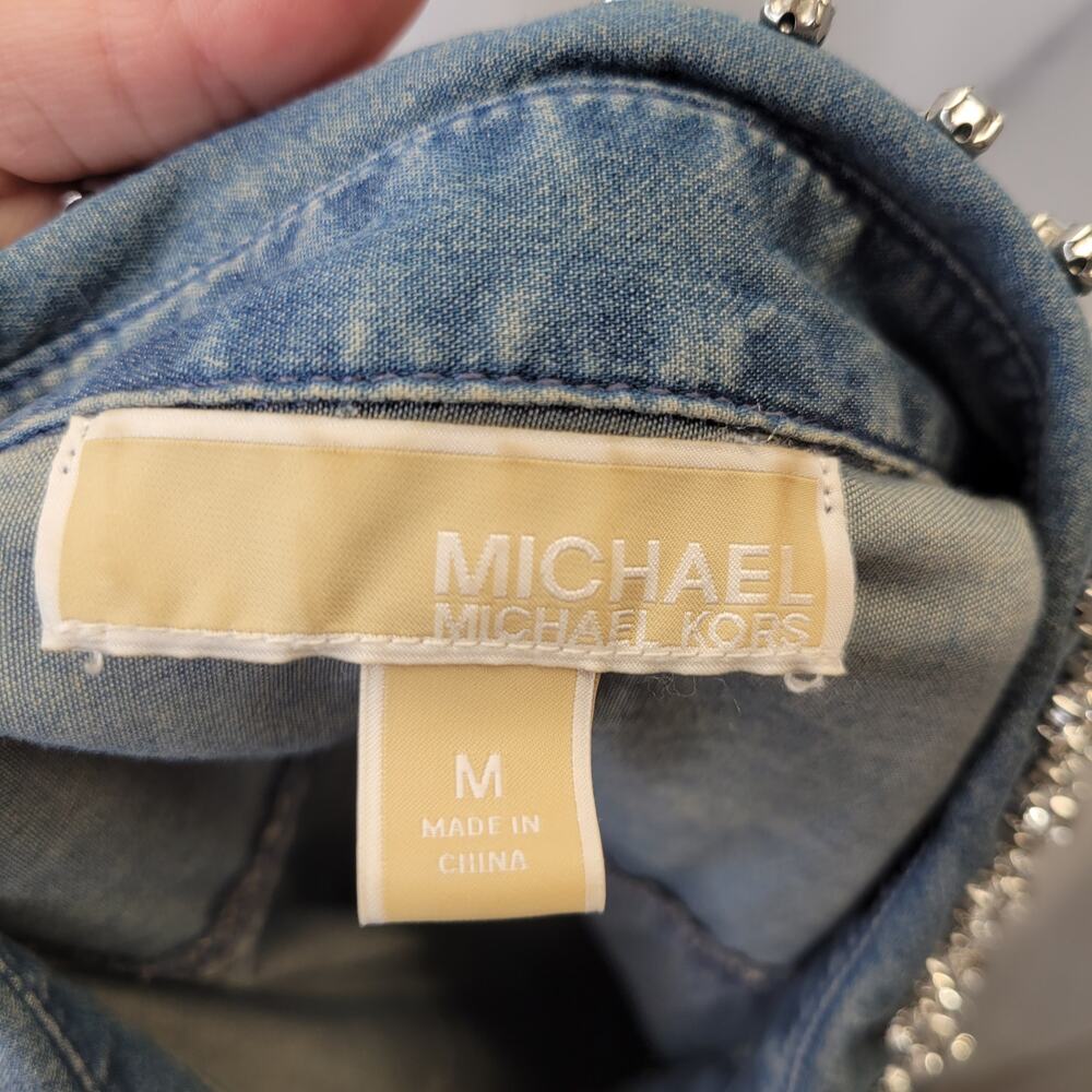 MICHAEL Michael Kors Denim Button Up w/ Jeweled Collar, M - Picture 10 of 10